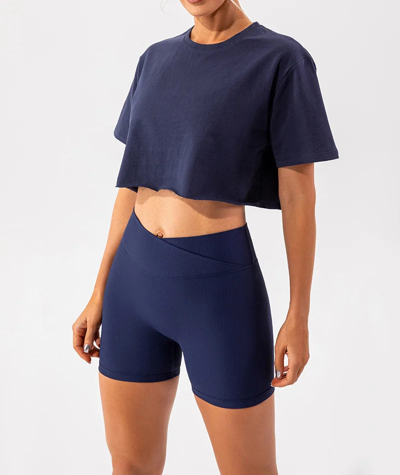 Outdoor Dance Sports Short-sleeved Yoga Shirts Women Casual Running Fitness Tops Loose Sports T-shirts Yoga Clothes Gym Crop Top