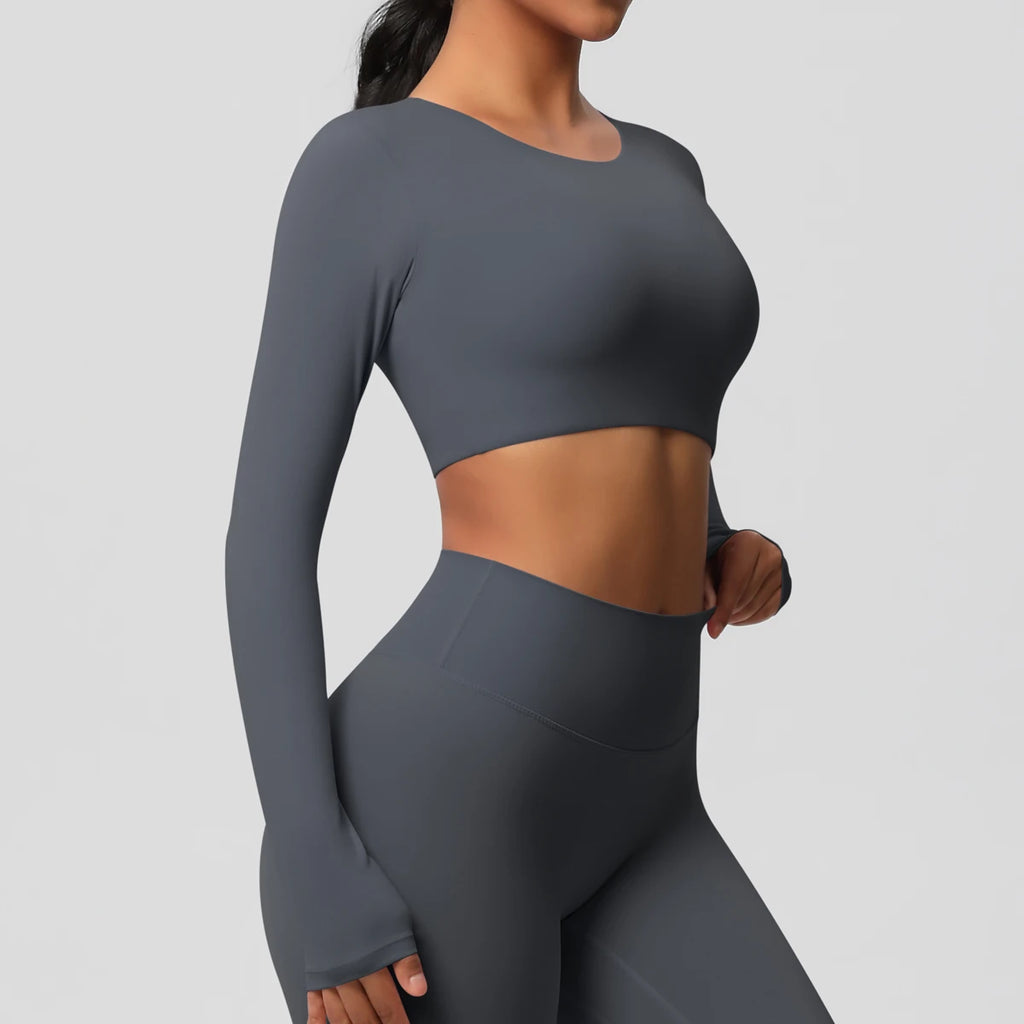 Yoga Shirts For Women Long Sleeve With Padded Fitness Running Gym Clothes Workout Dry Fit Breathable High Elastic Sports Top