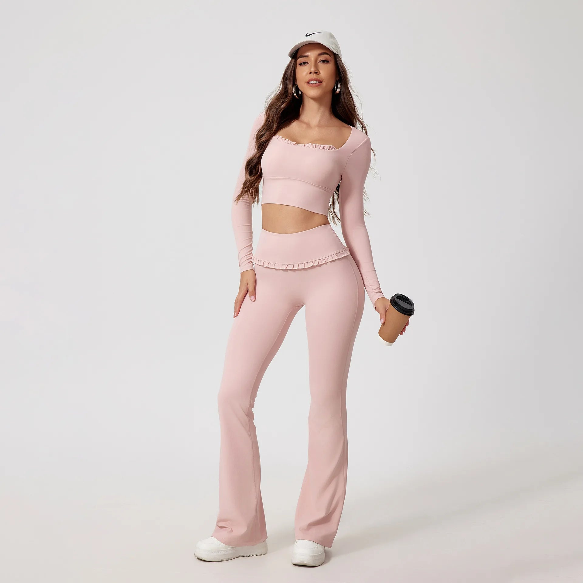 Fall/Winter 2Pcs Women Gym Yoga Female Outfit Outdoor Sports Quick-Dry Long-Sleeved Shirt Set Woman Two-Piece Suit Sportswear