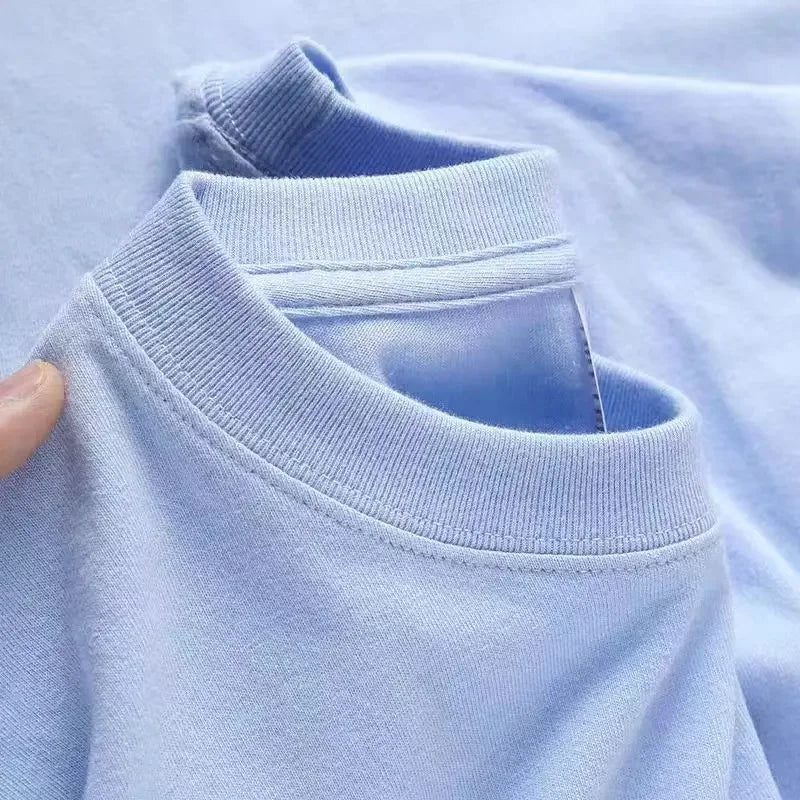 Heavyweight Pure Cotton Short Sleeve T-Shirt Tianqing Color Summer Loose Fit Unisex Basic Sle Comfortable Breathable Casual...