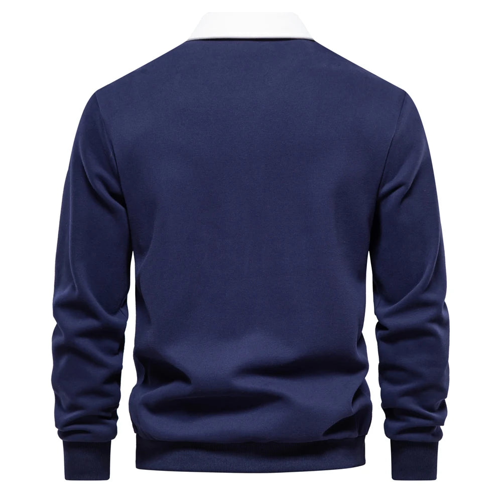 New Autumn Fashion Design Polo Neck Sweatshirts for Men Casual and Social Wear Quality Cotton Mens Sweatshirts