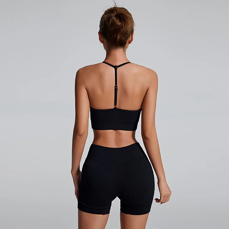 Yoga Short Sets Seamless SportsWear Women Sport Outfit For Woman Crop Top Mini Shorts Suit Workout Clothes Athletic Wear