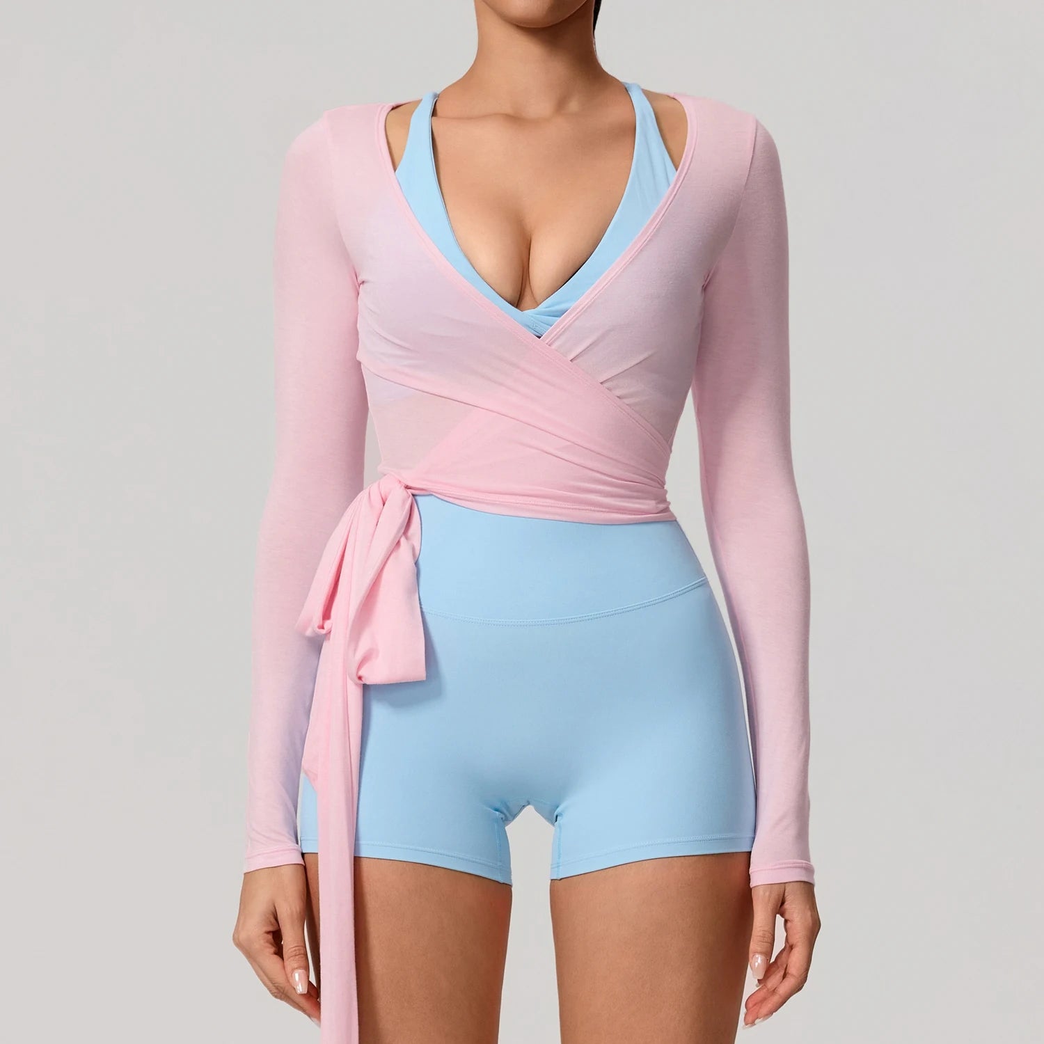 Hearuisavy Women's Yoga Shirt Long Sleeve Sportswear Gym Casual Breathable Quick Dry Sports Top Pilates Dance Ballet Wrap Tops
