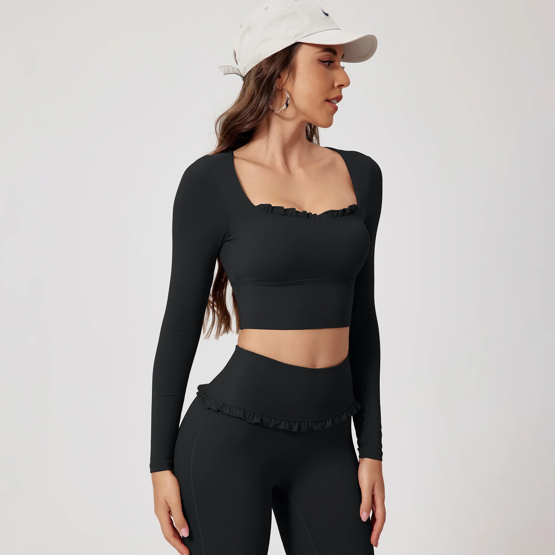 Fall/Winter 2Pcs Women Gym Yoga Female Outfit Outdoor Sports Quick-Dry Long-Sleeved Shirt Set Woman Two-Piece Suit Sportswear
