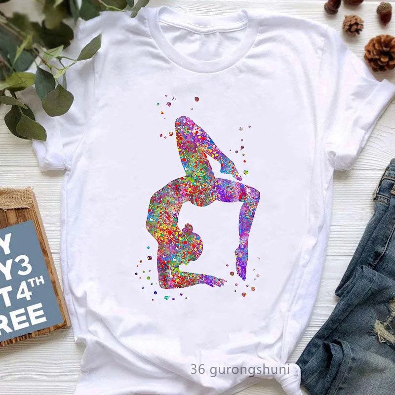 Yoga Tree Growing From A Lady Print Tshirt Girls White Funny Casual T Shirt Femme Buddha Chakra Meditation T-Shirt Women Tops