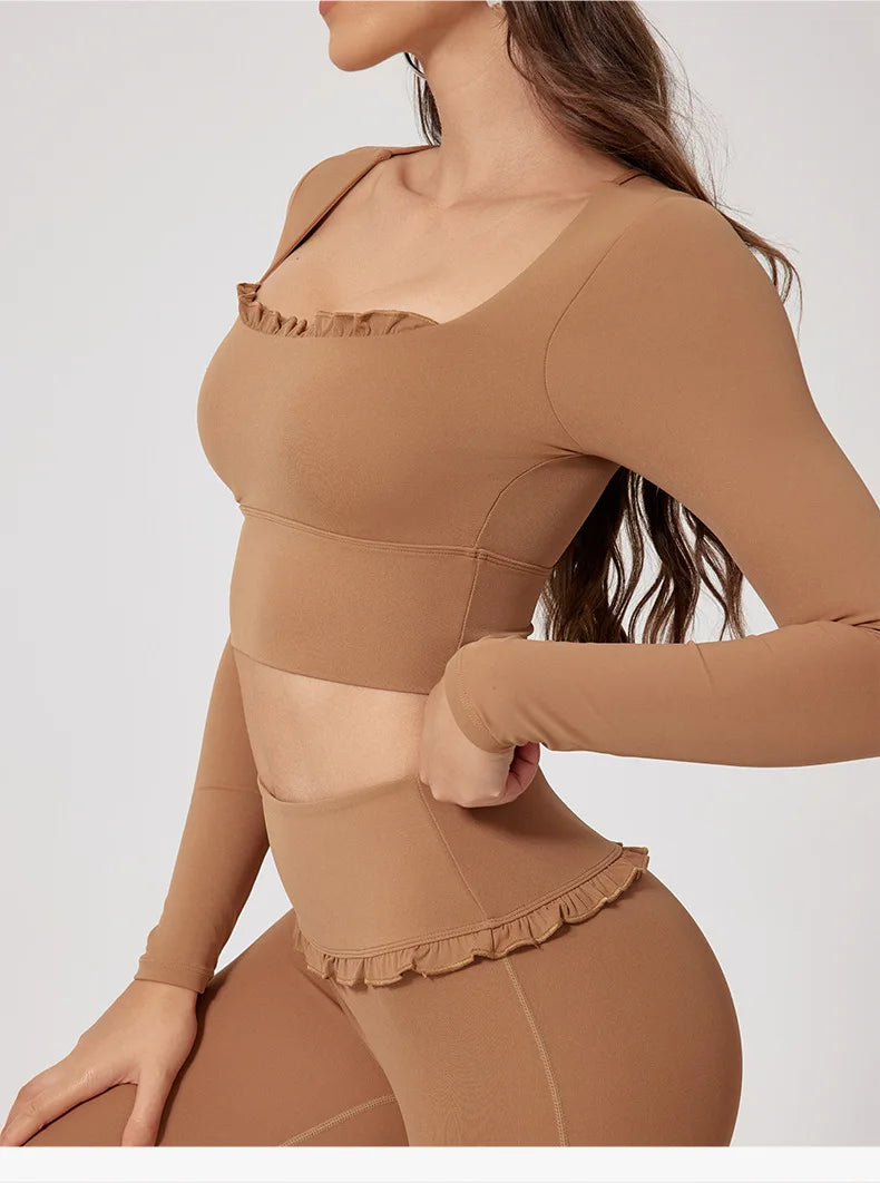 Fall/Winter 2Pcs Women Gym Yoga Female Outfit Outdoor Sports Quick-Dry Long-Sleeved Shirt Set Woman Two-Piece Suit Sportswear