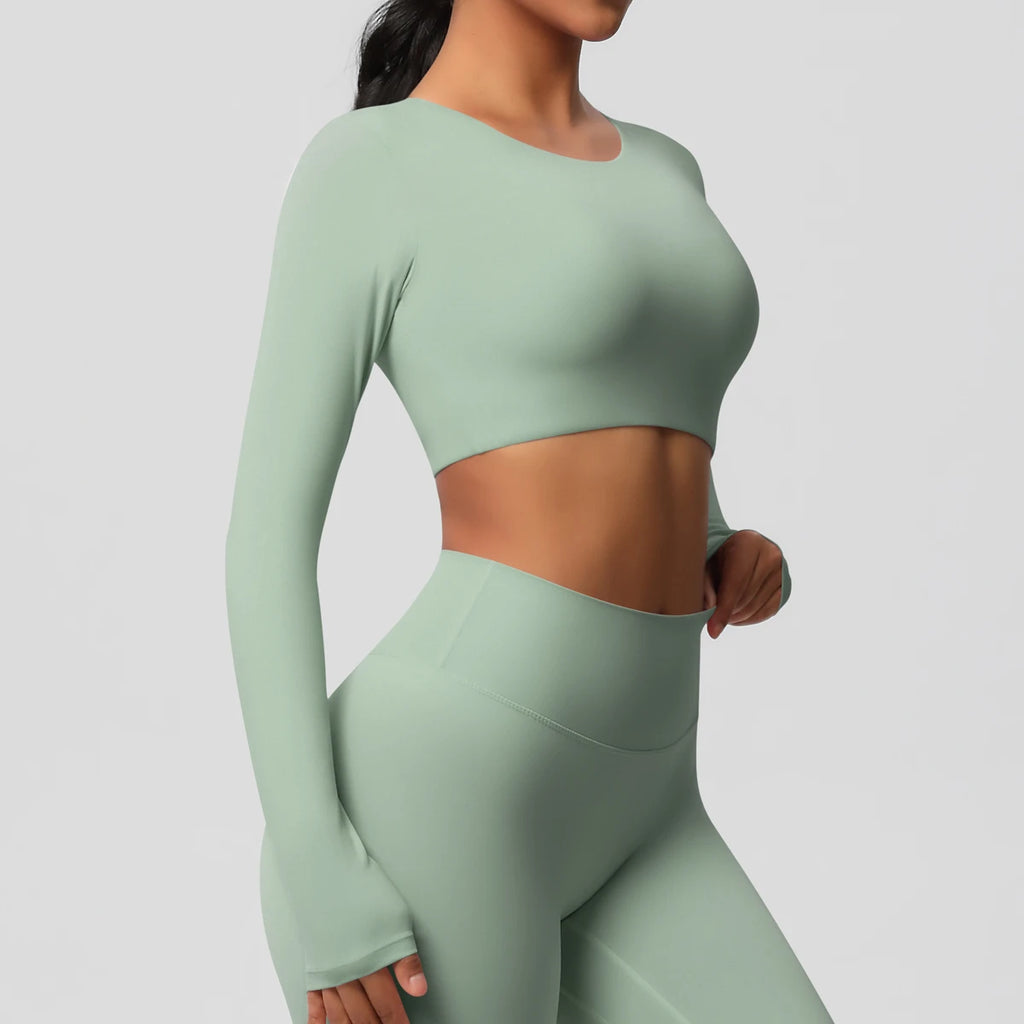 Yoga Shirts For Women Long Sleeve With Padded Fitness Running Gym Clothes Workout Dry Fit Breathable High Elastic Sports Top