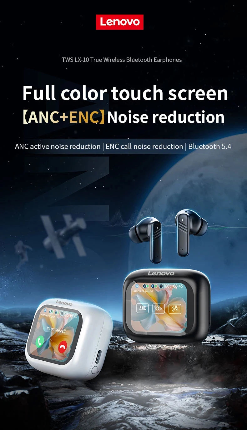 Lenovo V10 Touch Screen Headphones ANC Bluetooth 5.4 Noise Cancelling