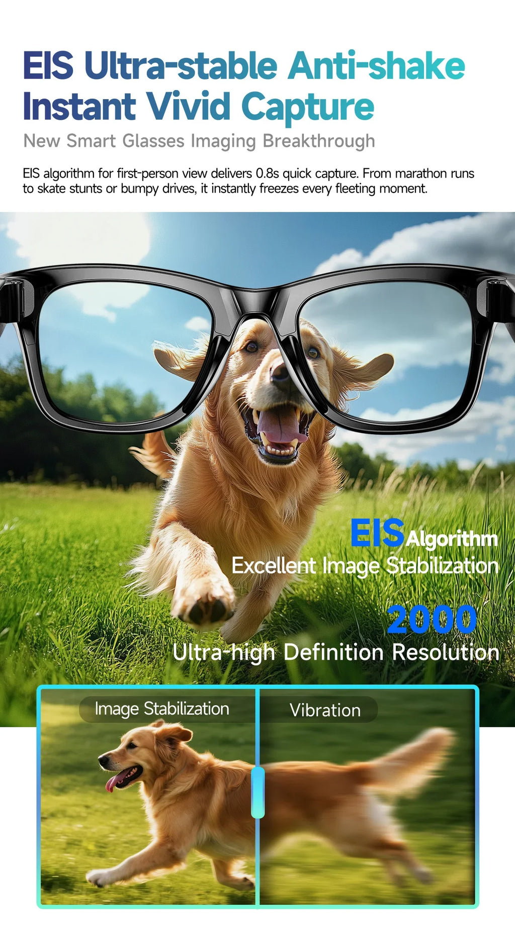 AI Smart Glasses with 8MP Camera Video Recording 100+ Languages Translation