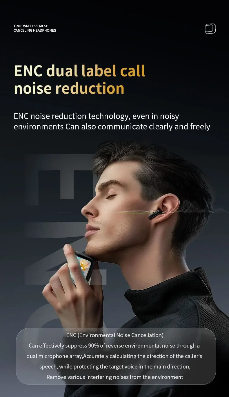 Lenovo V10 Touch Screen Headphones ANC Bluetooth 5.4 Noise Cancelling