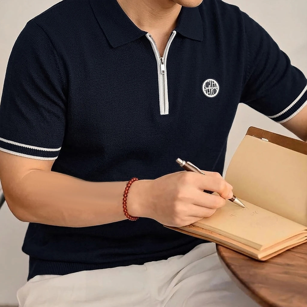 CHCH Men's Polo New Fashion Summer Half Zipper Design Men's Short Sleeves Classic Commuting Leisure Badge Design Men's Polo