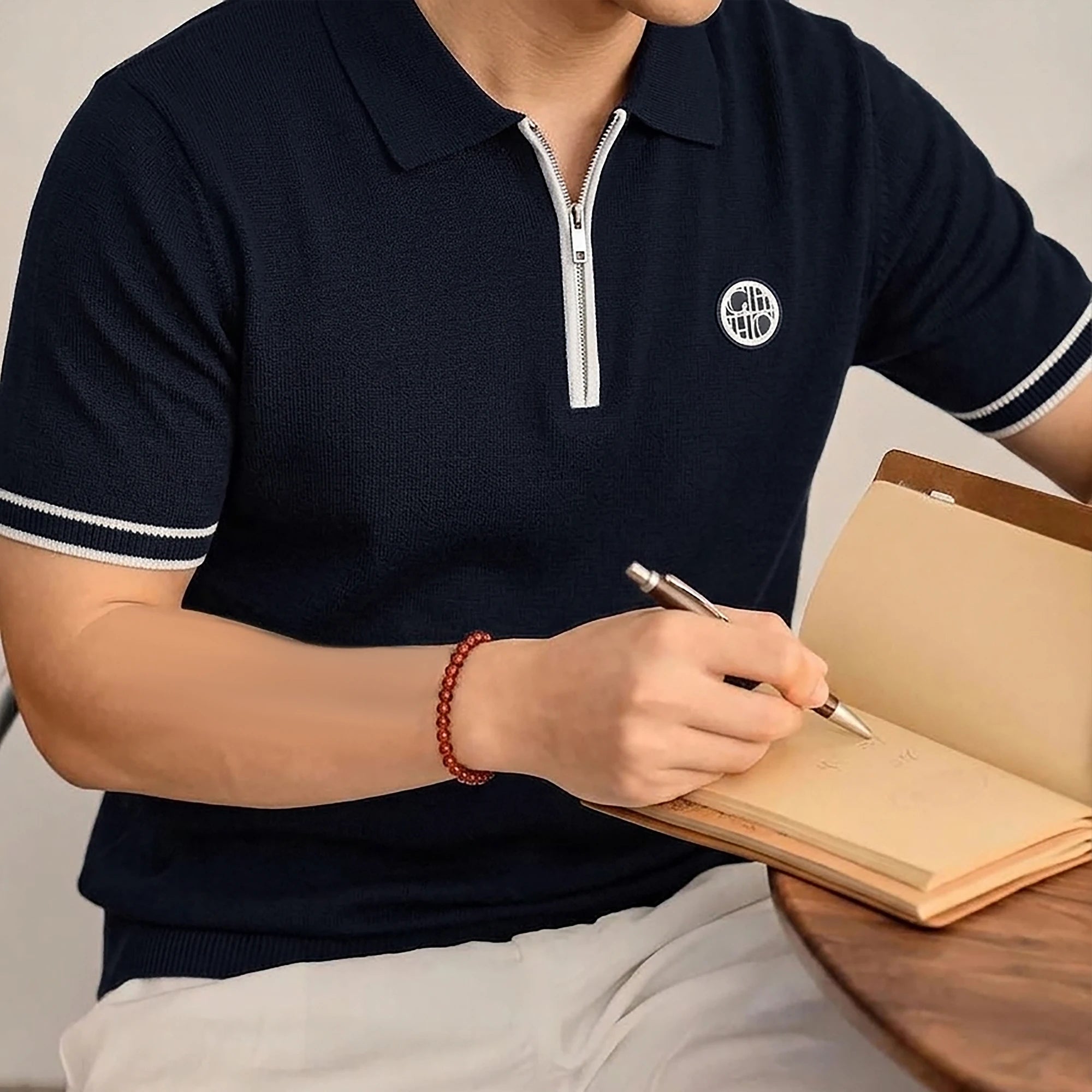 CHCH Men's Polo New Fashion Summer Half Zipper Design Men's Short Sleeves Classic Commuting Leisure Badge Design Men's Polo
