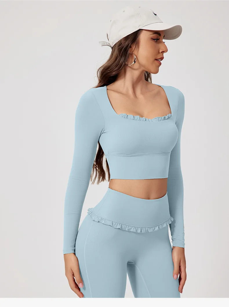Fall/Winter 2Pcs Women Gym Yoga Female Outfit Outdoor Sports Quick-Dry Long-Sleeved Shirt Set Woman Two-Piece Suit Sportswear