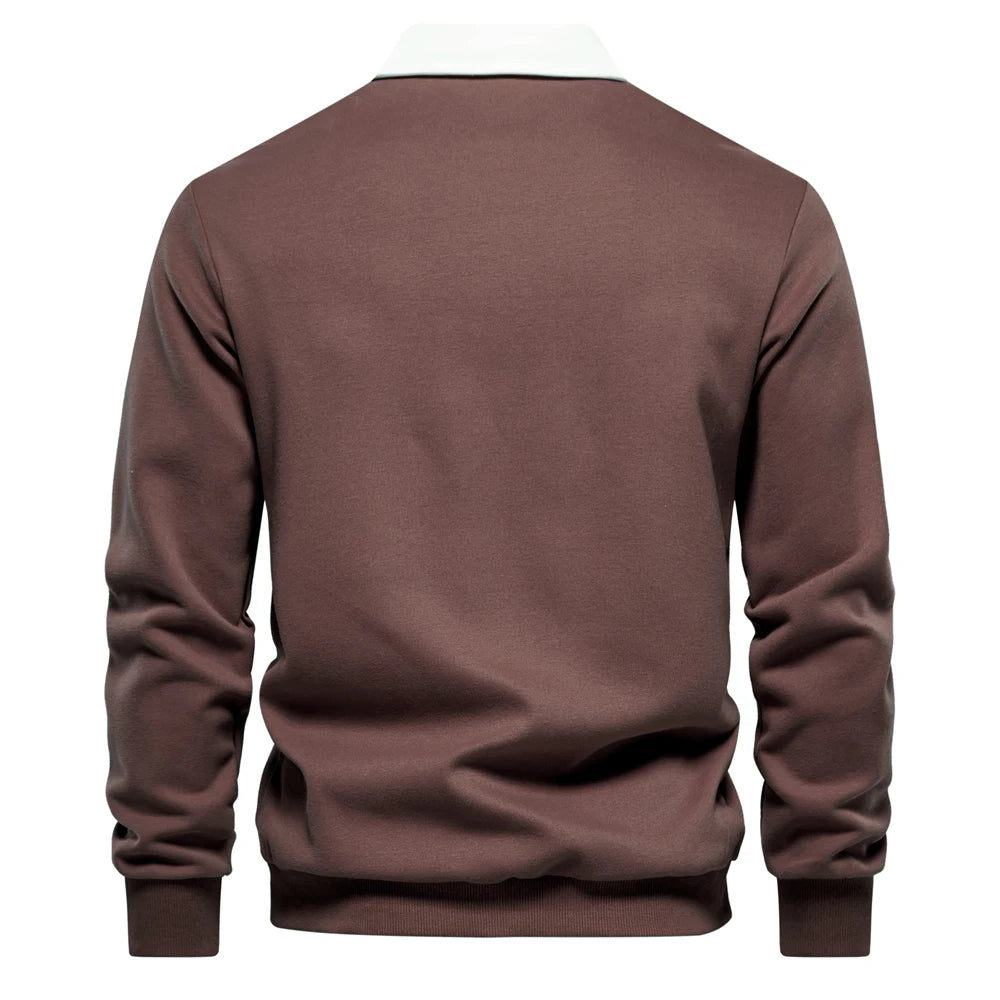 New Autumn Fashion Design Polo Neck Sweatshirts for Men Casual and Social Wear Quality Cotton Mens Sweatshirts