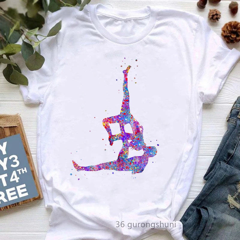 Yoga Tree Growing From A Lady Print Tshirt Girls White Funny Casual T Shirt Femme Buddha Chakra Meditation T-Shirt Women Tops