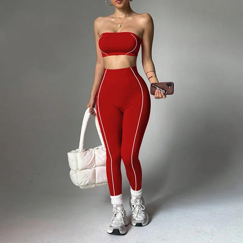 Yoga wear set, women's color-blocking corset top, peach-butt slim-fit long pants, fitness sportswear