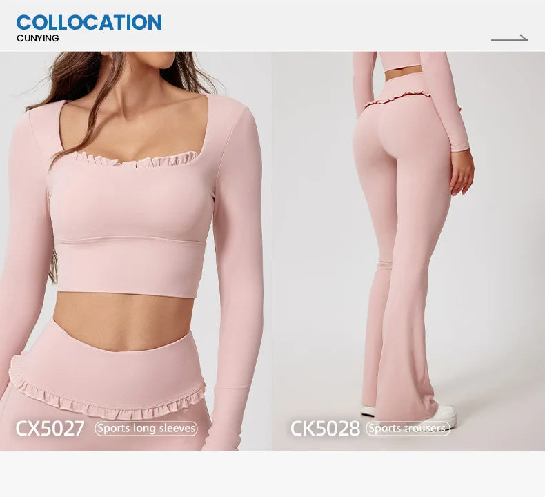 Fall/Winter 2Pcs Women Gym Yoga Female Outfit Outdoor Sports Quick-Dry Long-Sleeved Shirt Set Woman Two-Piece Suit Sportswear
