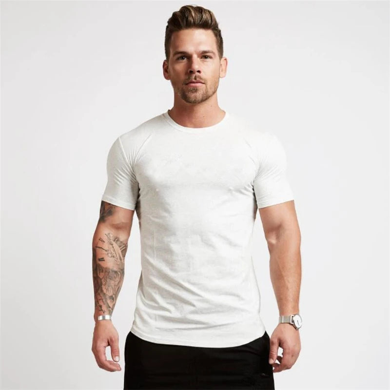 Men's Muscle Exercise T-shirt Fashionable Short Sleeved Top Fitness Equipment Gym Men's T-shirt 2026 Summer New Product