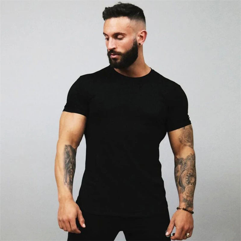 Men's Muscle Exercise T-shirt Fashionable Short Sleeved Top Fitness Equipment Gym Men's T-shirt 2026 Summer New Product