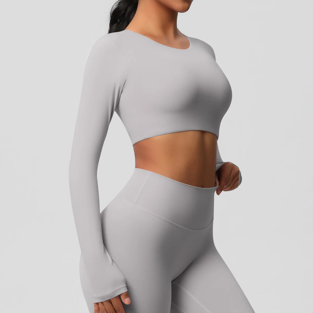 Yoga Shirts For Women Long Sleeve With Padded Fitness Running Gym Clothes Workout Dry Fit Breathable High Elastic Sports Top