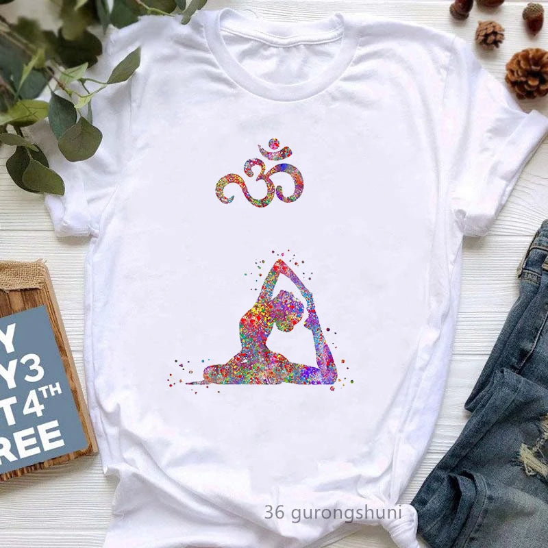 Yoga Tree Growing From A Lady Print Tshirt Girls White Funny Casual T Shirt Femme Buddha Chakra Meditation T-Shirt Women Tops