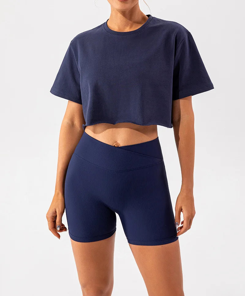 Outdoor Dance Sports Short-sleeved Yoga Shirts Women Casual Running Fitness Tops Loose Sports T-shirts Yoga Clothes Gym Crop Top