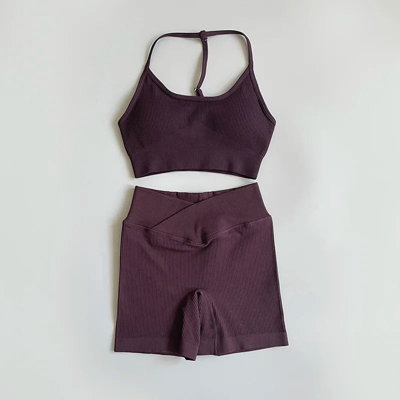 Yoga Short Sets Seamless SportsWear Women Sport Outfit For Woman Crop Top Mini Shorts Suit Workout Clothes Athletic Wear