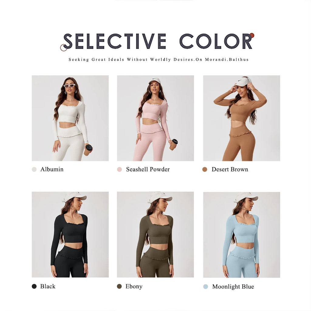 Fall/Winter 2Pcs Women Gym Yoga Female Outfit Outdoor Sports Quick-Dry Long-Sleeved Shirt Set Woman Two-Piece Suit Sportswear