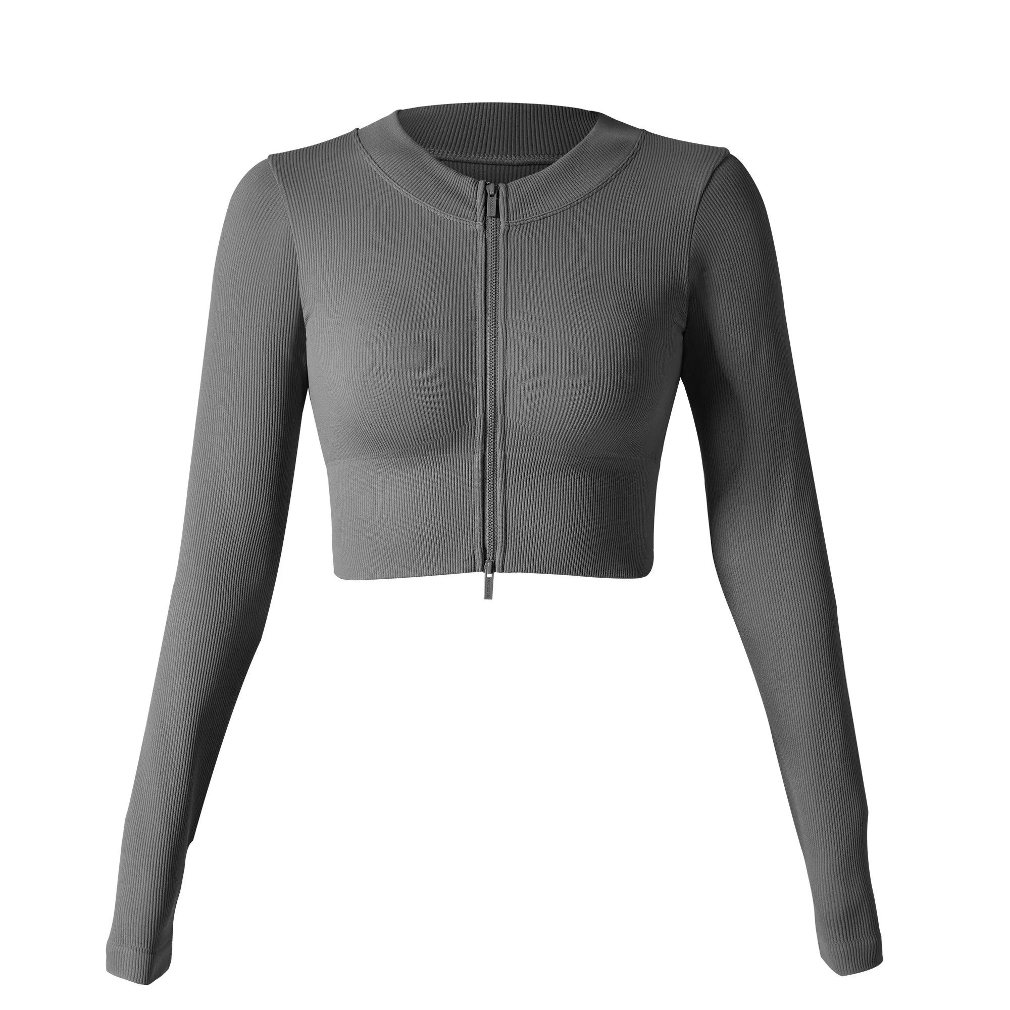 Yoga Shirt Woman Autumn Winter Ribbed Long Sleeve Sports Top Running Training Fitness Top Shockproof Zipper Yoga Tops Women