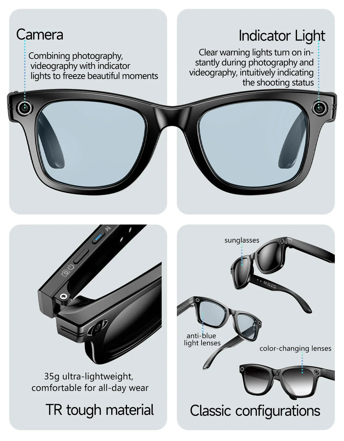 AI Smart Glasses with 8MP Camera Video Recording 100+ Languages Translation