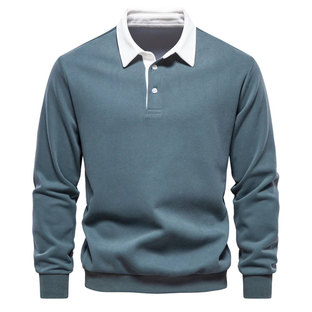 New Autumn Fashion Design Polo Neck Sweatshirts for Men Casual and Social Wear Quality Cotton Mens Sweatshirts