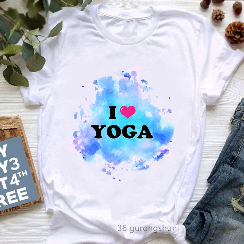Yoga Tree Growing From A Lady Print Tshirt Girls White Funny Casual T Shirt Femme Buddha Chakra Meditation T-Shirt Women Tops