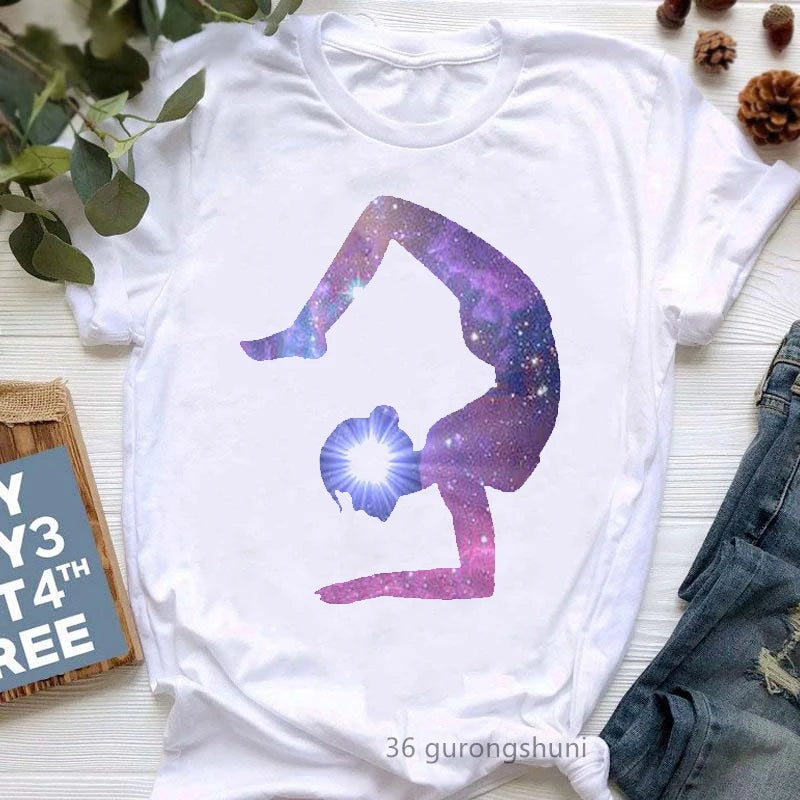 Yoga Tree Growing From A Lady Print Tshirt Girls White Funny Casual T Shirt Femme Buddha Chakra Meditation T-Shirt Women Tops