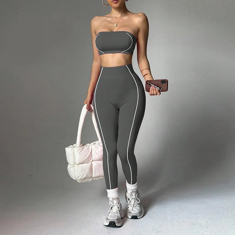 Yoga wear set, women's color-blocking corset top, peach-butt slim-fit long pants, fitness sportswear
