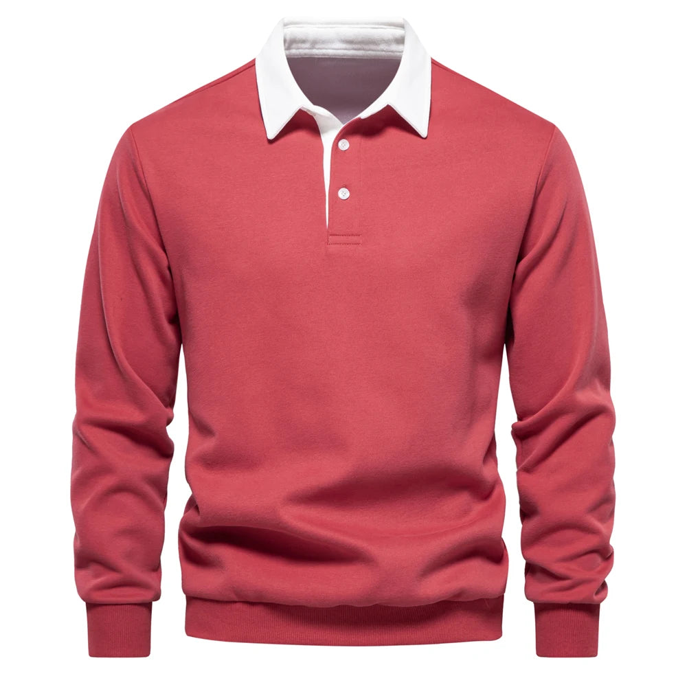 New Autumn Fashion Design Polo Neck Sweatshirts for Men Casual and Social Wear Quality Cotton Mens Sweatshirts