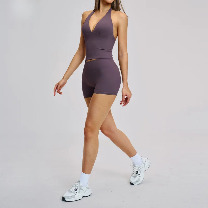 Yoga Set 2 Pieces Women's Tracksuit Sportswear Gym Clothing Workout Clothes High Waist Shorts Sexy Fitness Vest Sports Suit