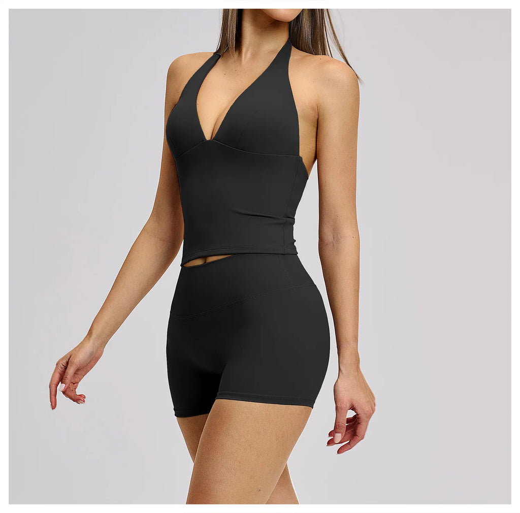 Yoga Set 2 Pieces Women's Tracksuit Sportswear Gym Clothing Workout Clothes High Waist Shorts Sexy Fitness Vest Sports Suit