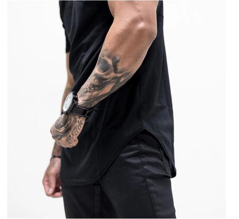 Mens Workout Bodybuilding Muscle Clothing Gym Fitness Cotton Breathable T-shirts Stitching Contrast Color Short Sleeve Shirts