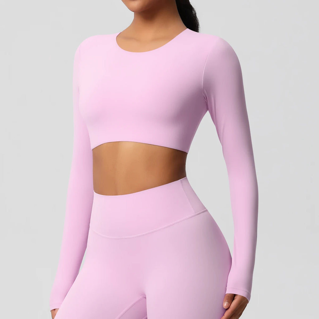 Yoga Shirts For Women Long Sleeve With Padded Fitness Running Gym Clothes Workout Dry Fit Breathable High Elastic Sports Top