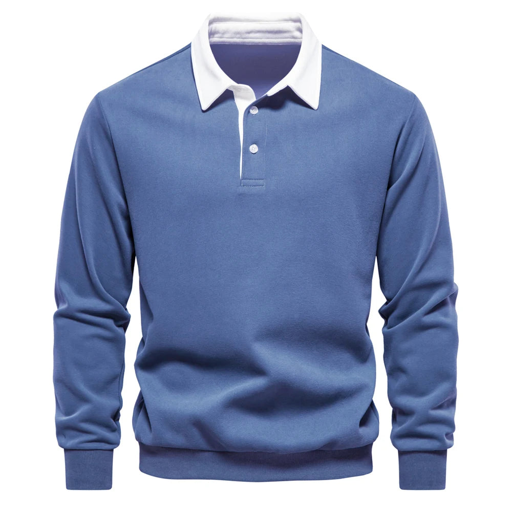 New Autumn Fashion Design Polo Neck Sweatshirts for Men Casual and Social Wear Quality Cotton Mens Sweatshirts