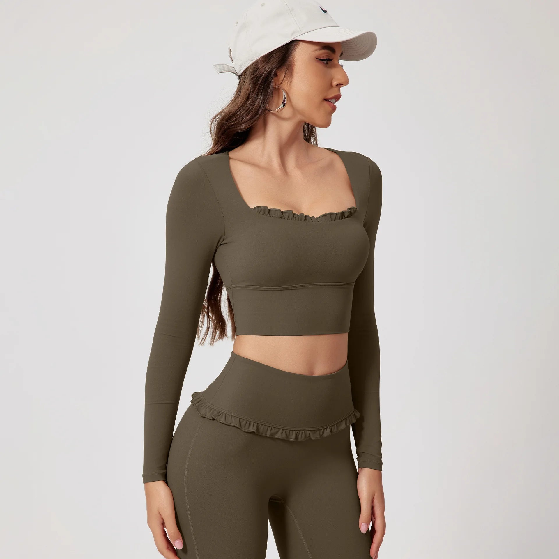 Fall/Winter 2Pcs Women Gym Yoga Female Outfit Outdoor Sports Quick-Dry Long-Sleeved Shirt Set Woman Two-Piece Suit Sportswear