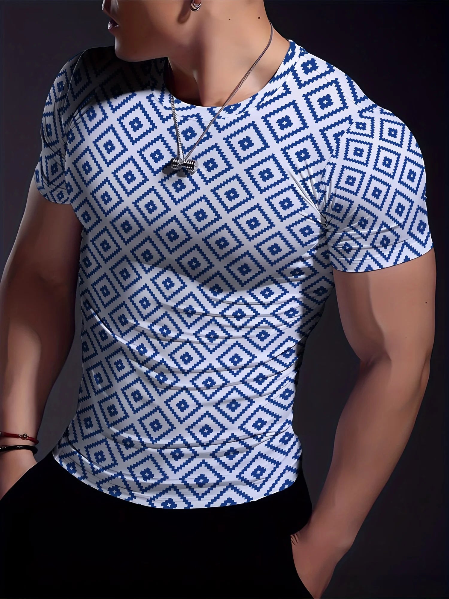 MensMuscle Training  Gym  T Shirt Plaid Print Sports Jogging Short Sleeve Tees Quick Drying Running  Men Oversized Clothing Tops