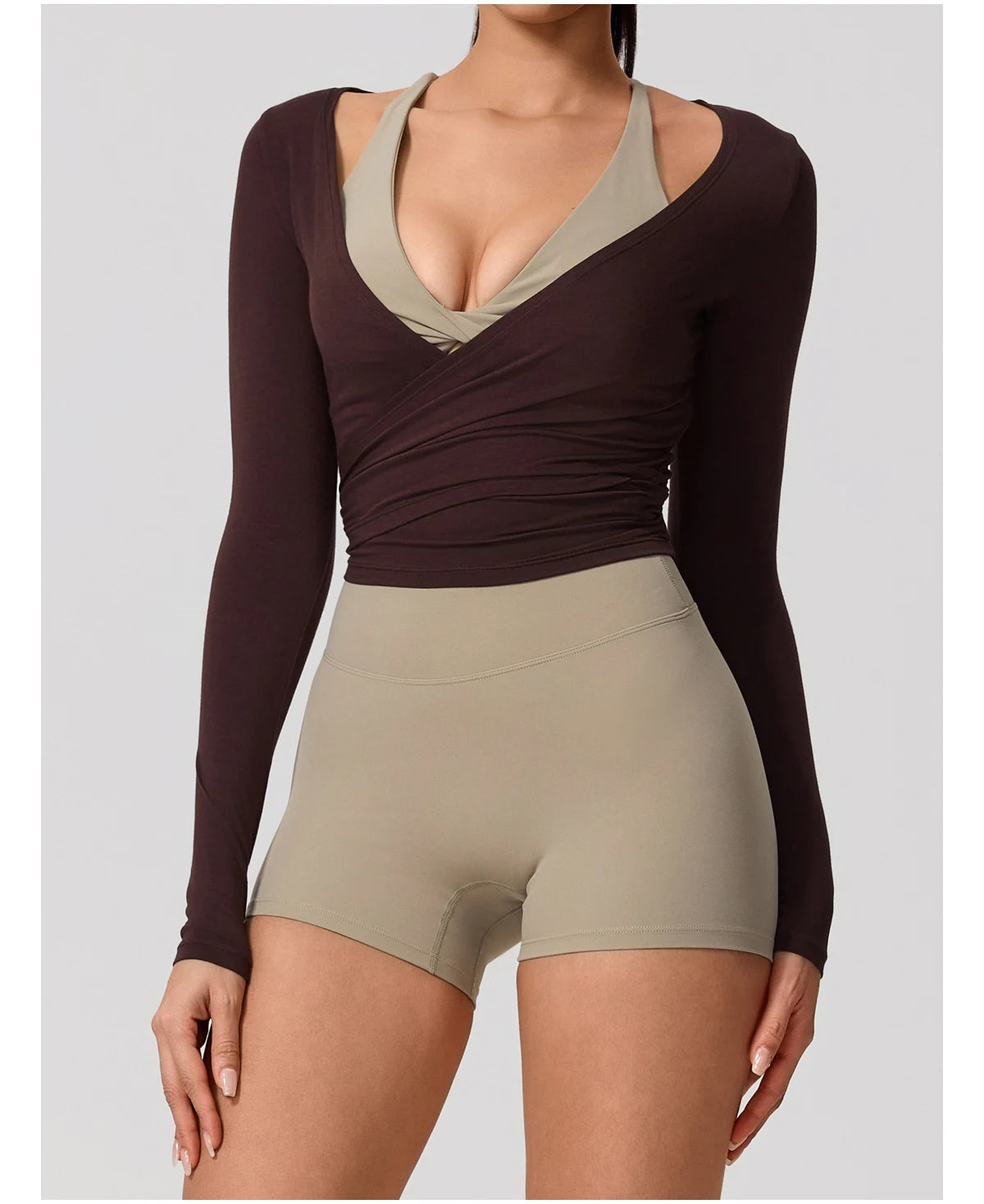 Hearuisavy Women's Yoga Shirt Long Sleeve Sportswear Gym Casual Breathable Quick Dry Sports Top Pilates Dance Ballet Wrap Tops