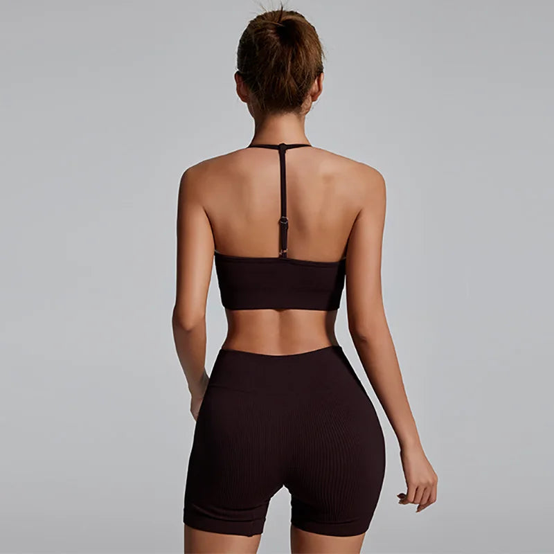 Yoga Short Sets Seamless SportsWear Women Sport Outfit For Woman Crop Top Mini Shorts Suit Workout Clothes Athletic Wear