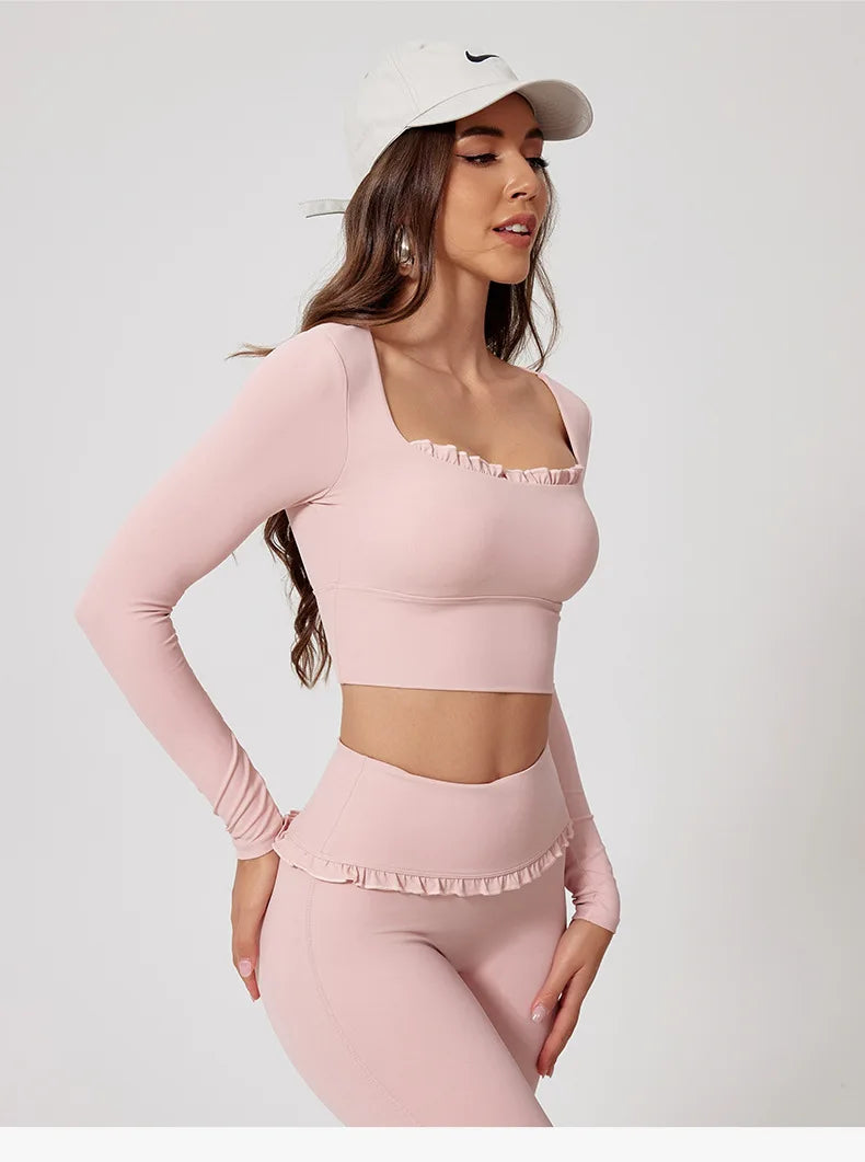 Fall/Winter 2Pcs Women Gym Yoga Female Outfit Outdoor Sports Quick-Dry Long-Sleeved Shirt Set Woman Two-Piece Suit Sportswear