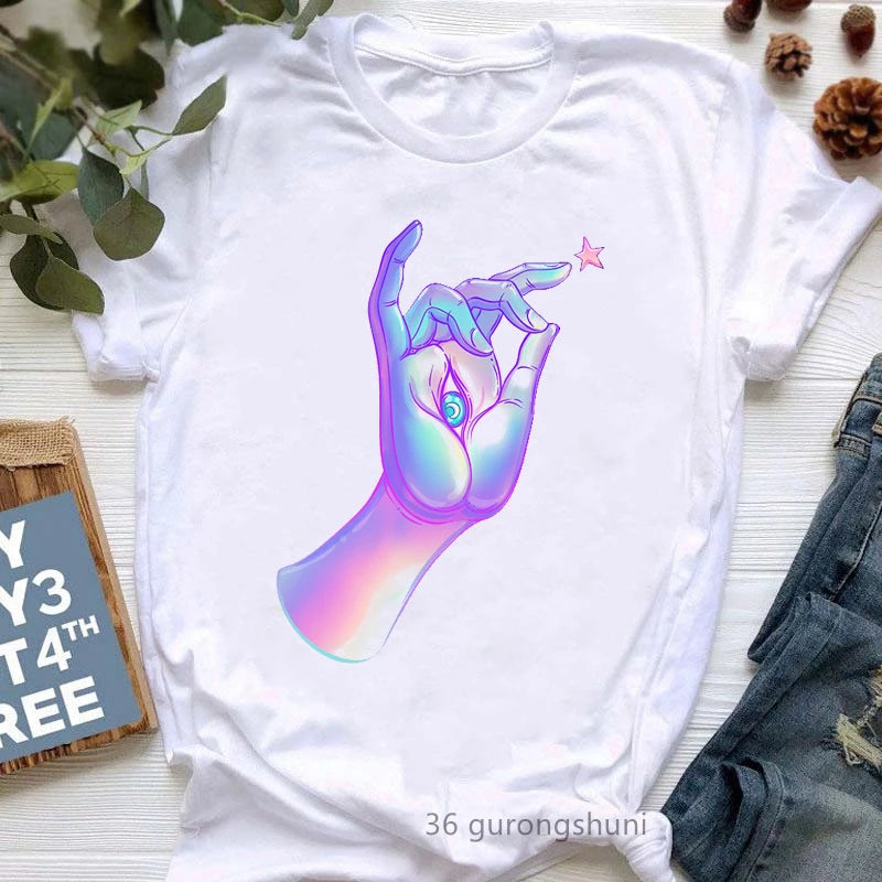 Yoga Tree Growing From A Lady Print Tshirt Girls White Funny Casual T Shirt Femme Buddha Chakra Meditation T-Shirt Women Tops