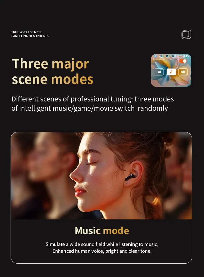 Lenovo V10 Touch Screen Headphones ANC Bluetooth 5.4 Noise Cancelling