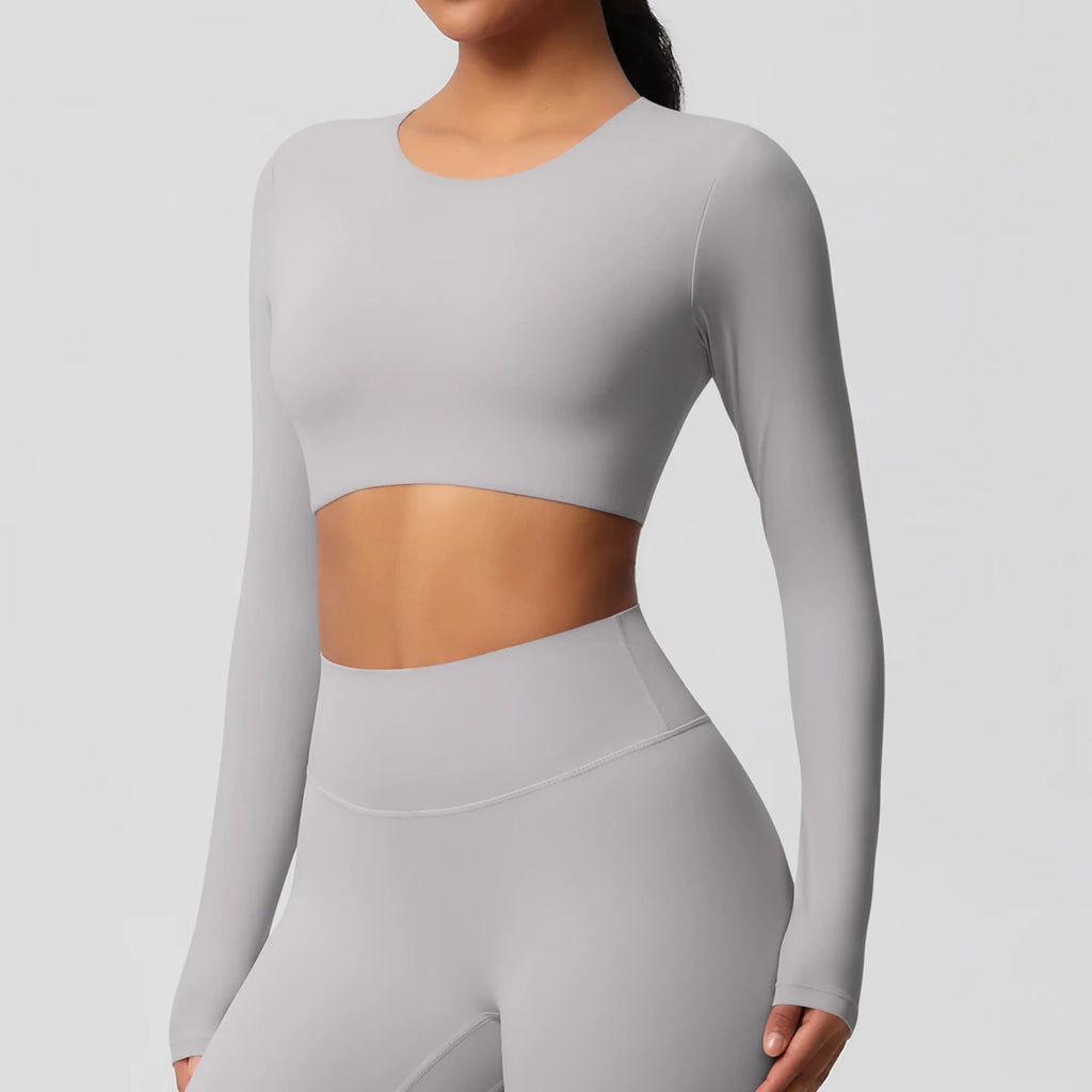 Yoga Shirts For Women Long Sleeve With Padded Fitness Running Gym Clothes Workout Dry Fit Breathable High Elastic Sports Top