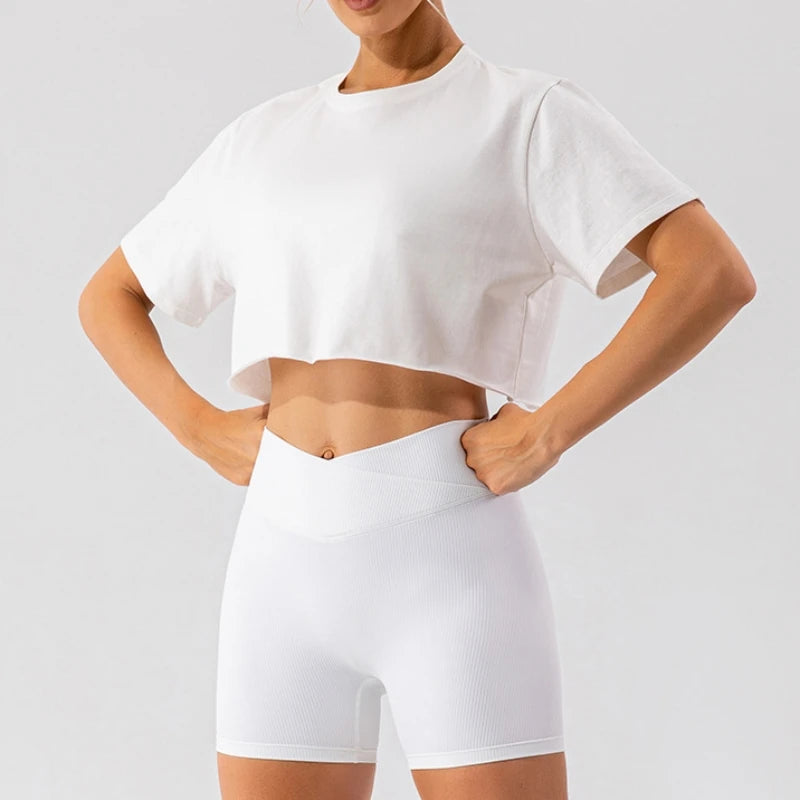 Outdoor Dance Sports Short-sleeved Yoga Shirts Women Casual Running Fitness Tops Loose Sports T-shirts Yoga Clothes Gym Crop Top
