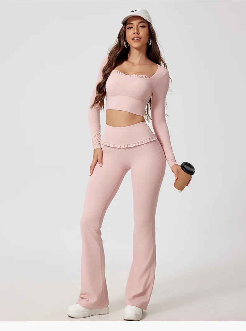 Fall/Winter 2Pcs Women Gym Yoga Female Outfit Outdoor Sports Quick-Dry Long-Sleeved Shirt Set Woman Two-Piece Suit Sportswear
